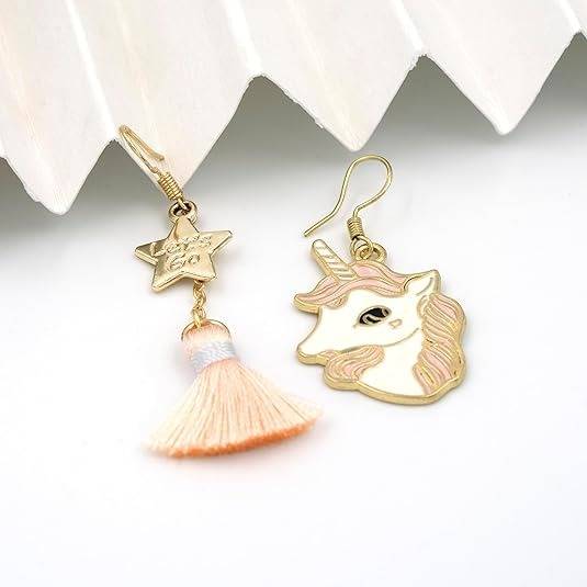 Gold Plated Peach Unicorn And Star Charm Earrings : HSPS60MB0301