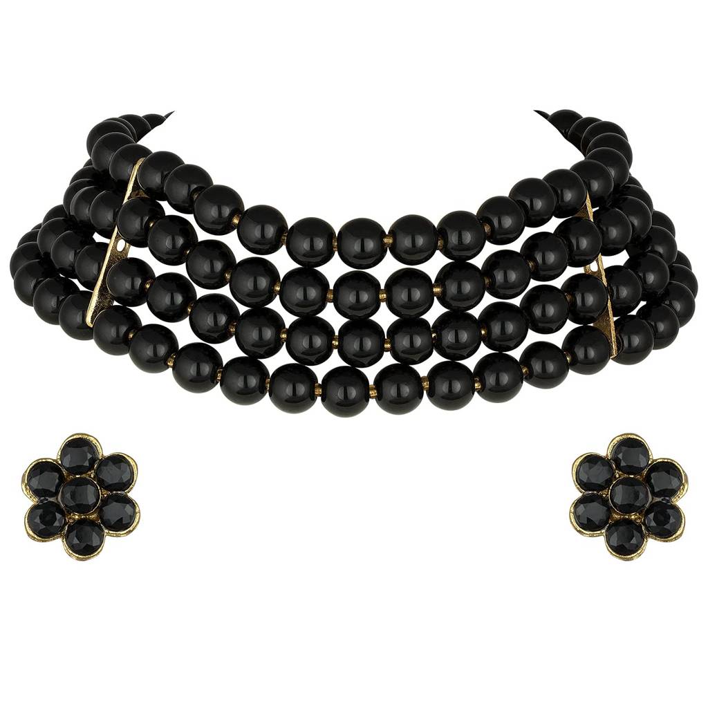 Peora Gold Plated Pearl Beaded Choker Necklace With Stud Earrings For Women Traditional Stylish Jewellery Set (B : PF26N1402BL