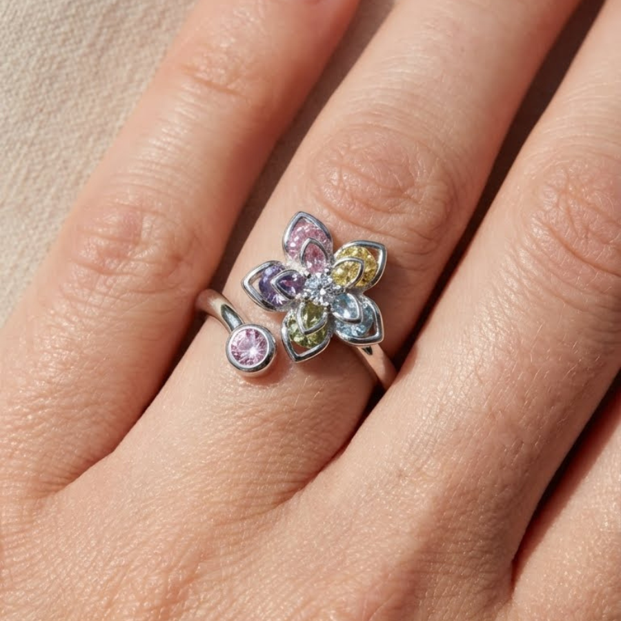 Colorful Floral Silver Plated Ring For Women | Playful Party Wear Jewelry : 2180459041