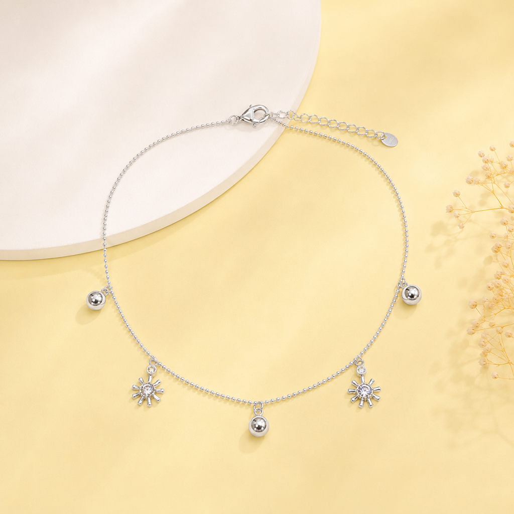 Silver Sun Charm Anklet : AN03709