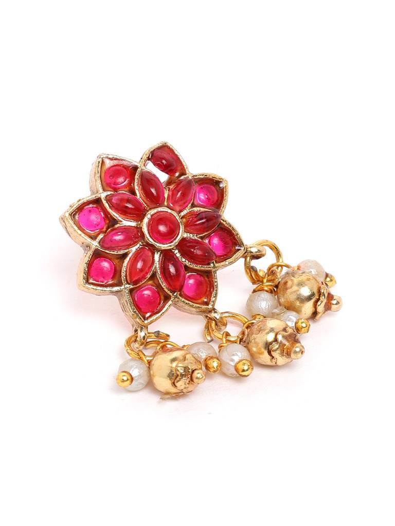 Â Gold Plated Floral Choker With Earrings Set : SATJS335RED