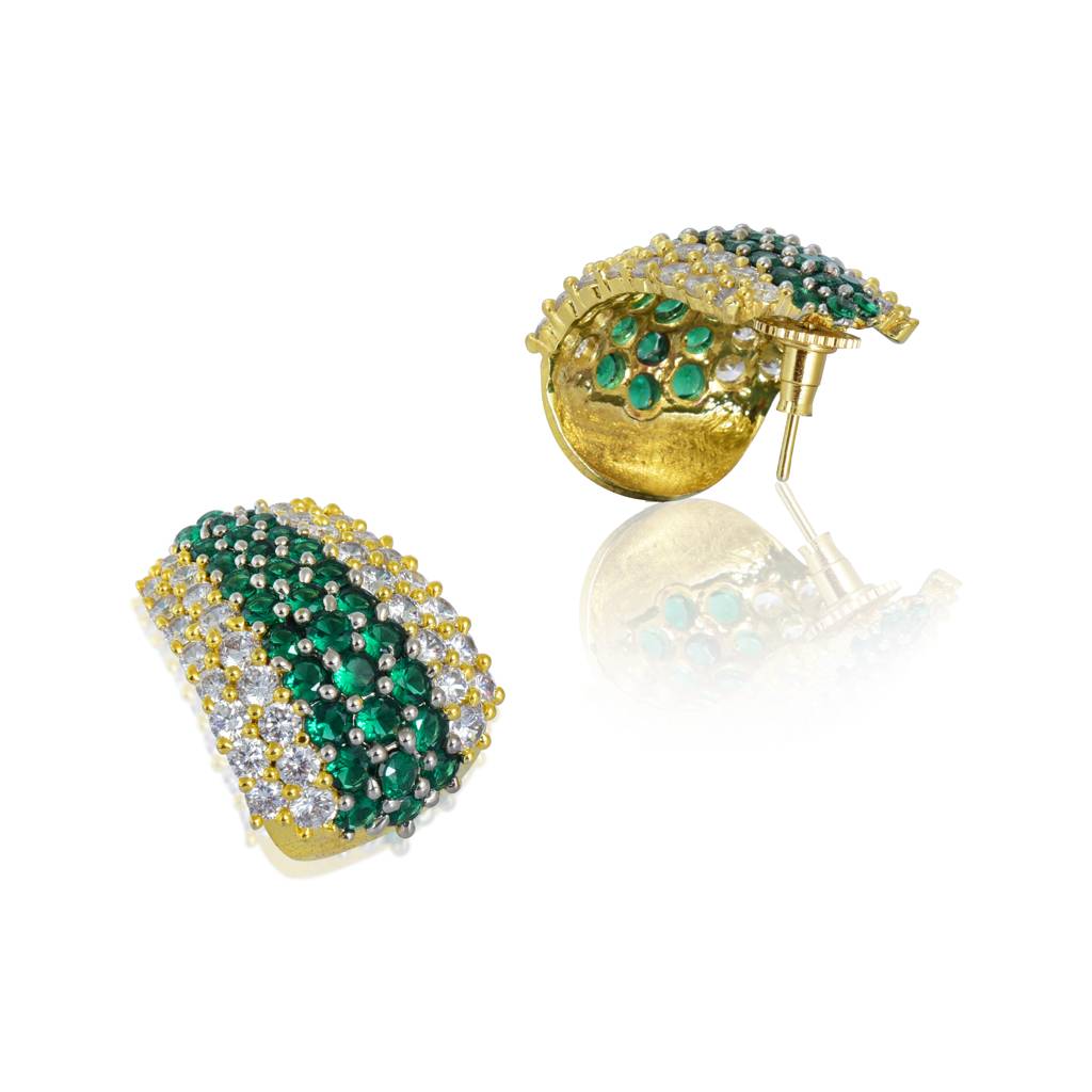 Green And White Zirconia Half Hoop Earrings : IE291B