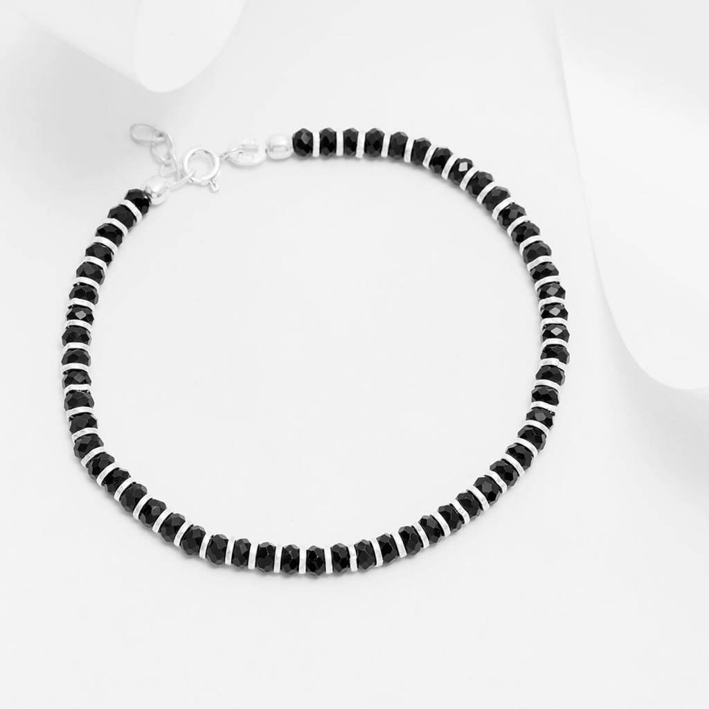 Black Bead Charm 925 Silver Bracelet In Silver Chain Sterling Silver  Silver