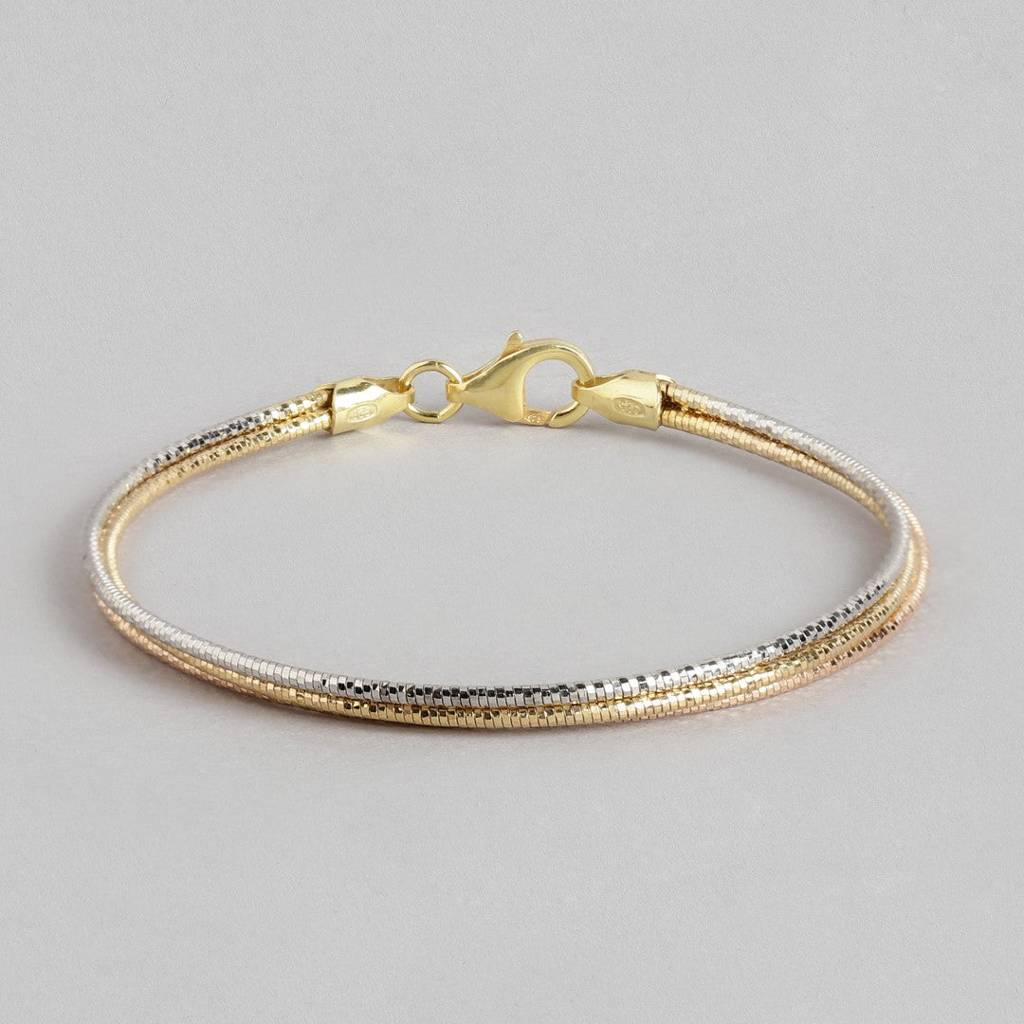 Eternal Harmony Triple-Tone Layered Chain 925 Sterling Silver Bracelet : BR-80249-RGRG