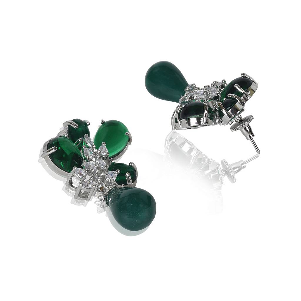 Emerald Flower Green Onyx Drop Earrings