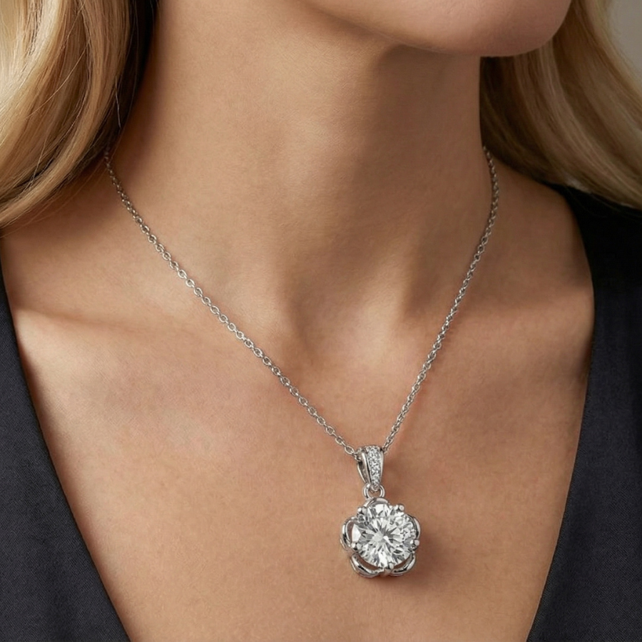 Royal Solitaire Necklace For Women | Classic Solitaire Crystal Pendant Jewellery : 7593660656