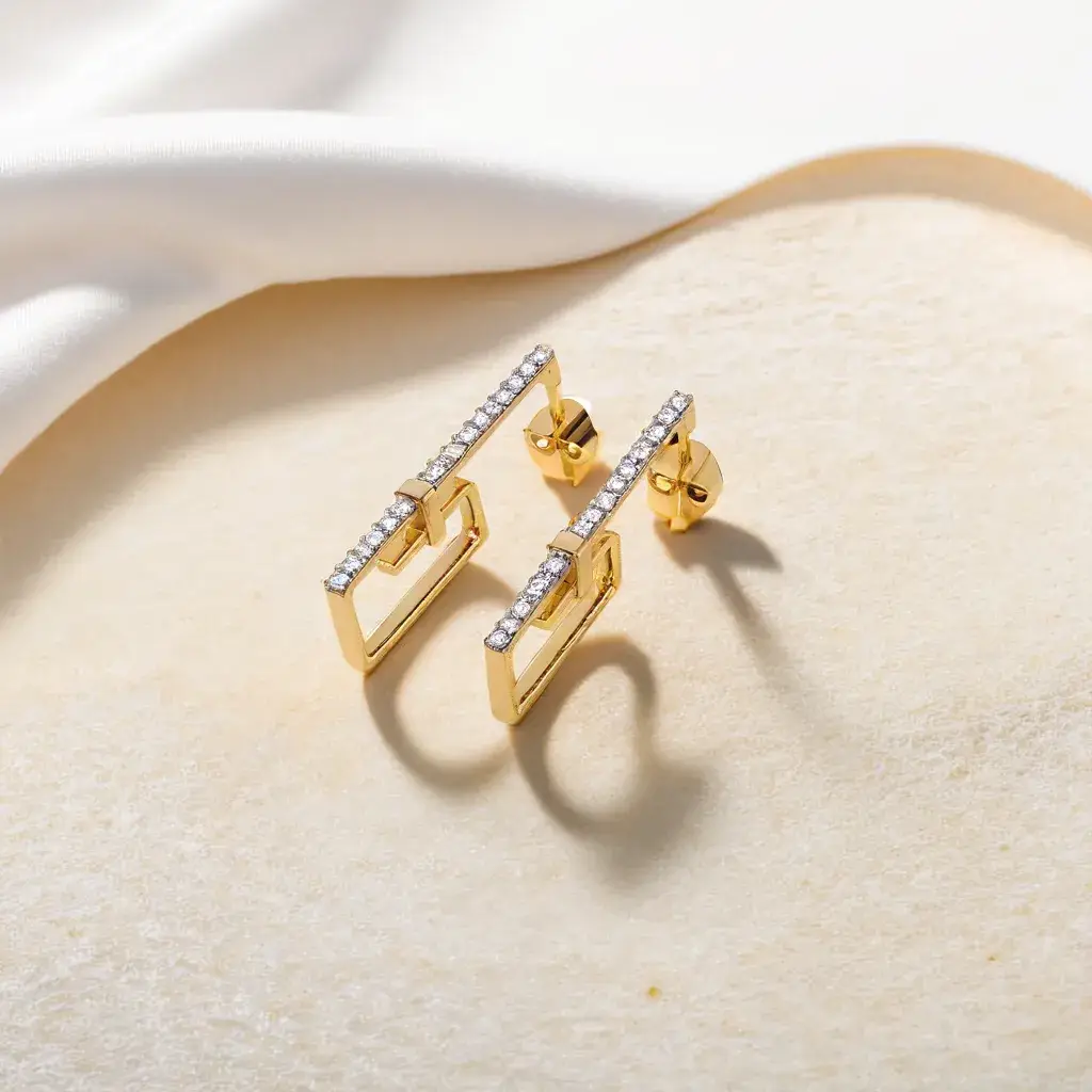 Paper Clip - Lab Diamond Hoop Earrings : LLER0155