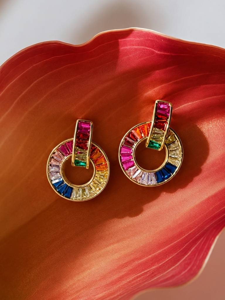 Caleidoscopio Rainbow Interlocking Necklace & Earring Set, 18K Gold-Plated : SET967MRPS