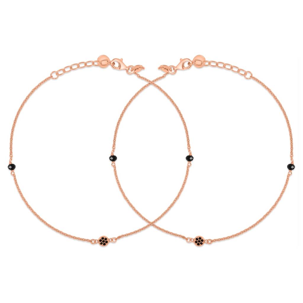 Enchanting Charm Rose Gold Plated 925 Sterling Silver Adjustable Link Chain Anklet : ANK-60410-PAIR-RG