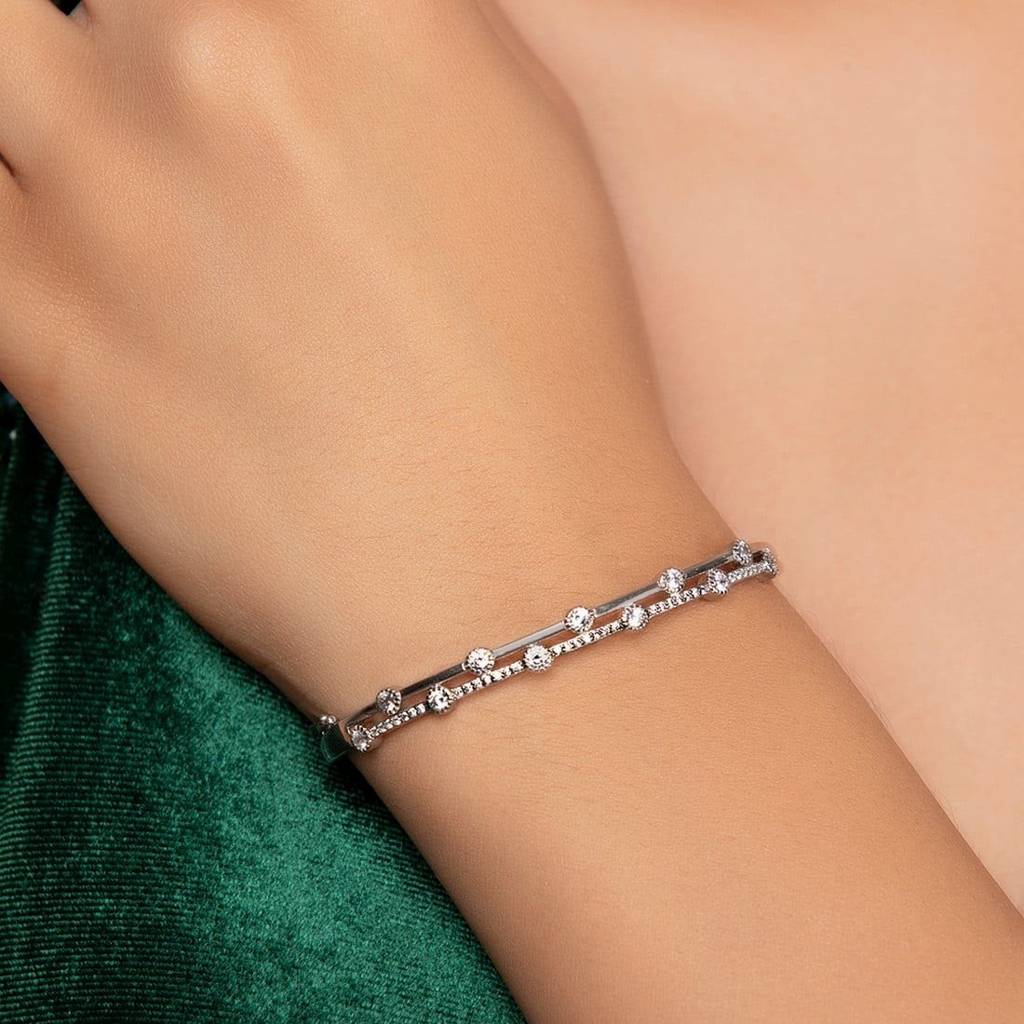 Two Layered Cz Studded 925 Sterling Silver Bracelet : BR-80135