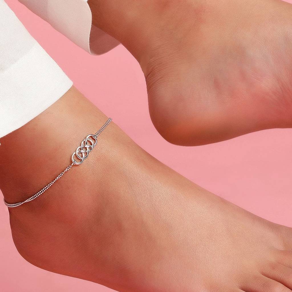 Double Infinity 925 Sterling Silver Anklets : ANK-60144-PAIR