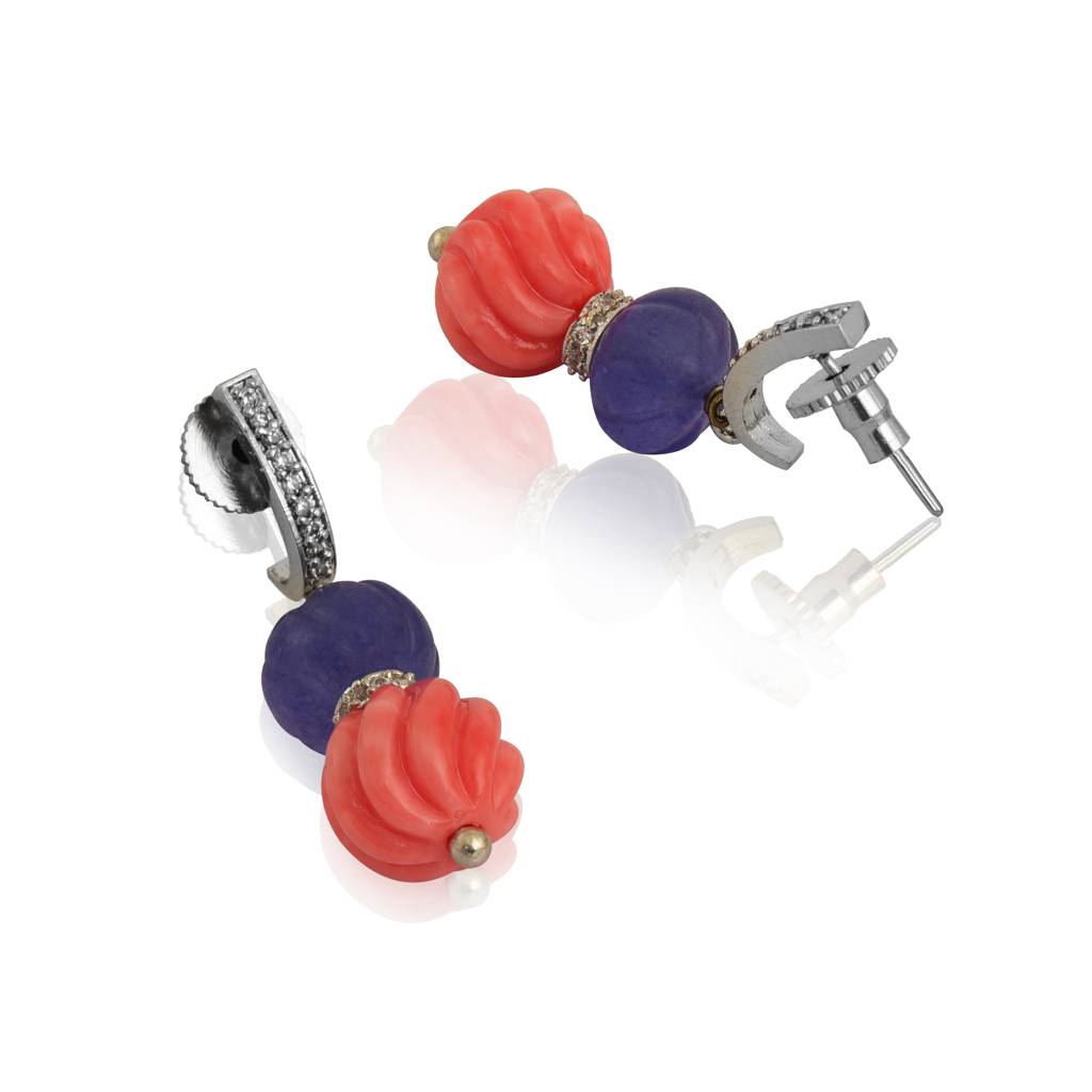Light Blue And Coral Earrings : IE983A