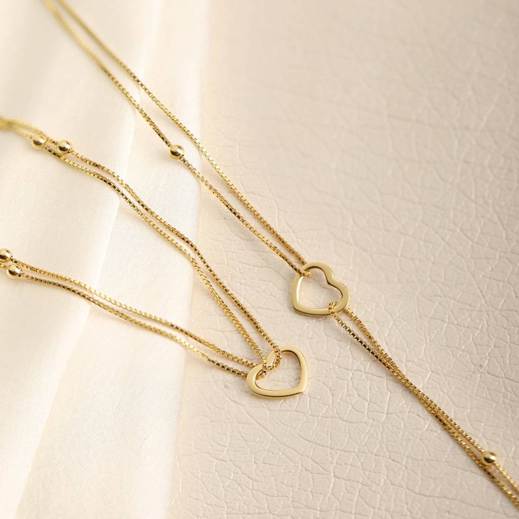 Dainty Silver Heart Gold Plated 925 Silver Anklets : ANK-60174-PAIR