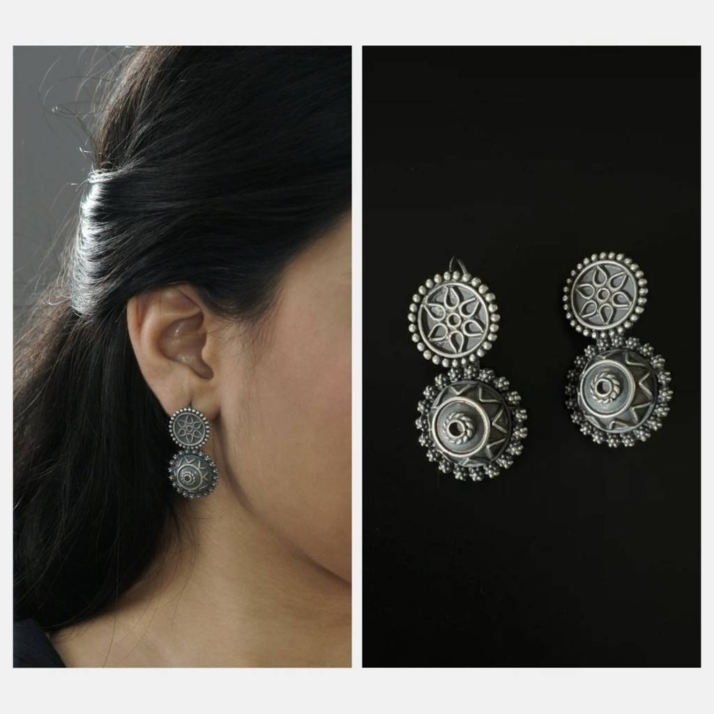 Silver Kurak Earrings : Silver_Revival_Blossom_Radiance_Earrings_Aug24