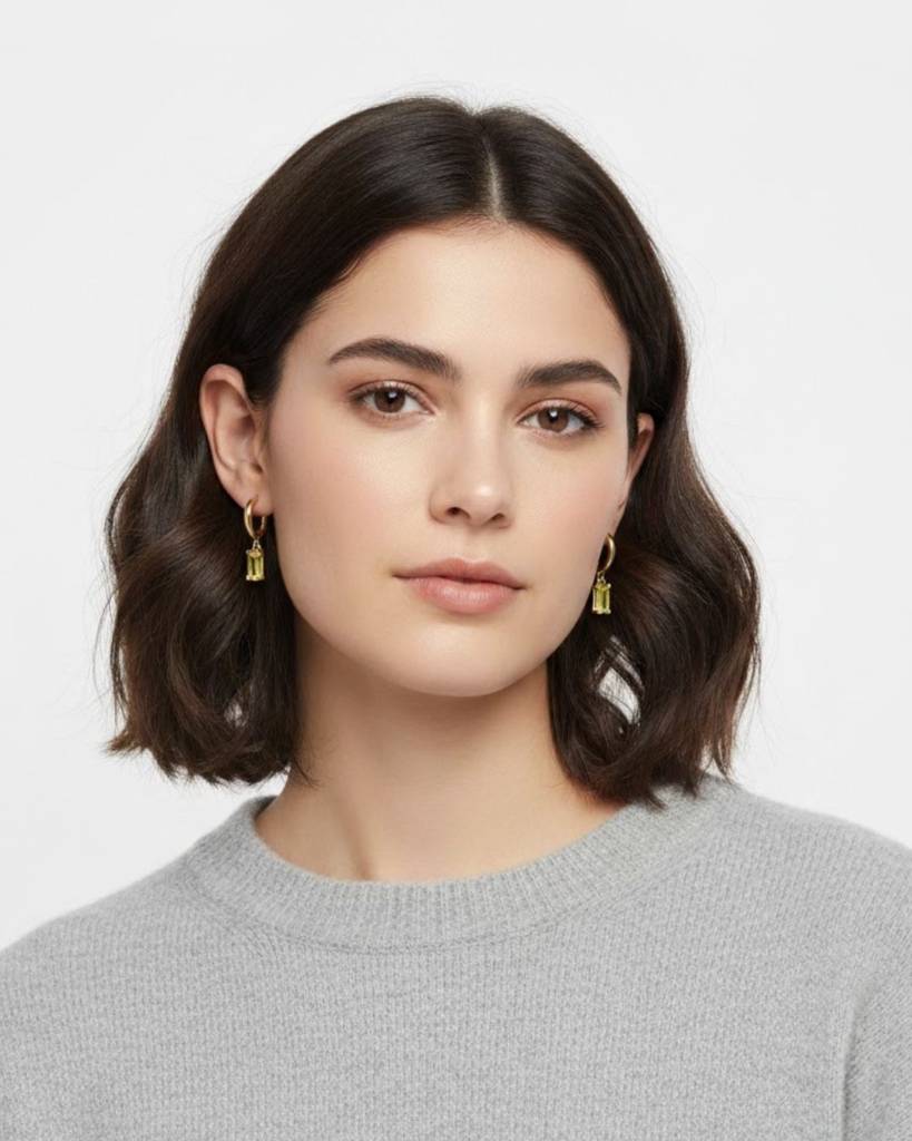 Birthstone Earrings For Women | Premium Baguette Huggies | November: Topaz : CJST201141411KP