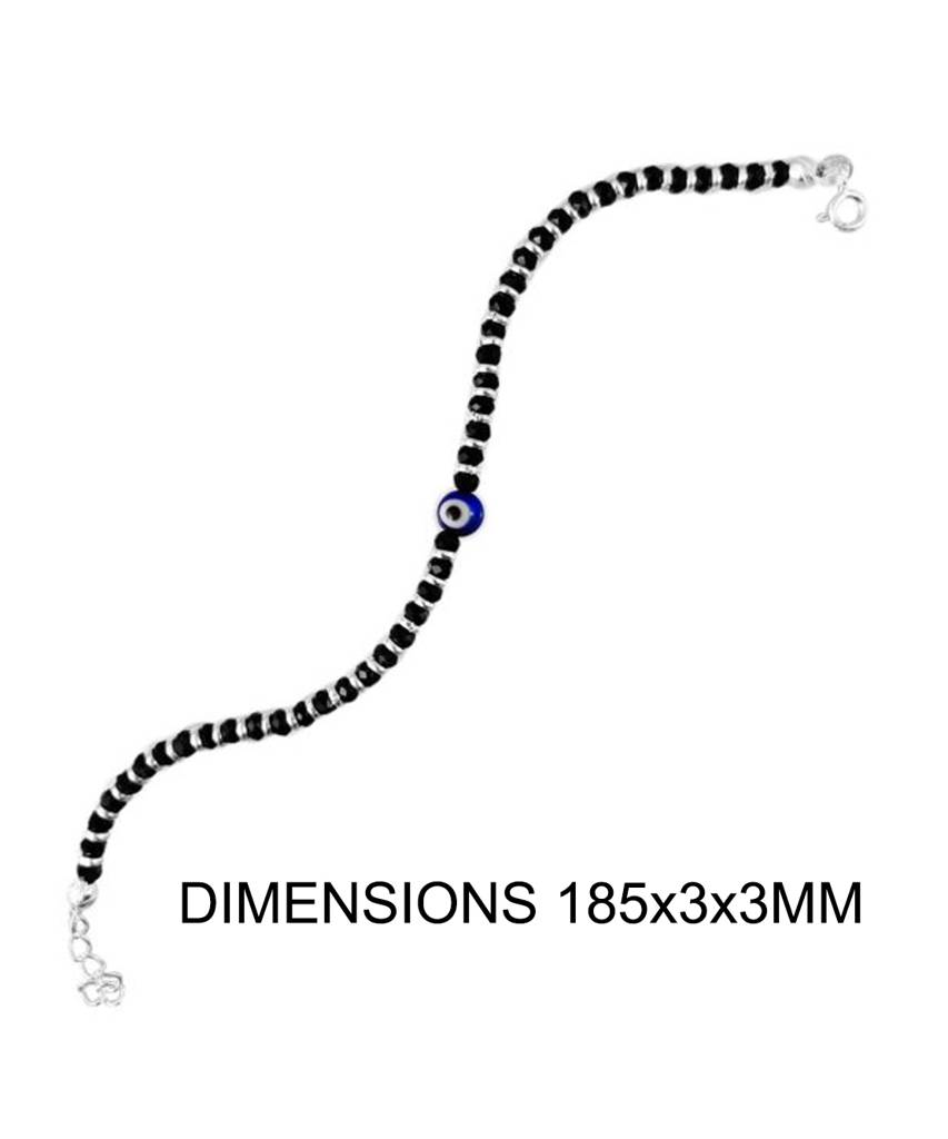 925 Pure Silver Nazariya Bracelets | Silver Evil Eye Beaded Bracelet (Pair Of 2) : BR1053