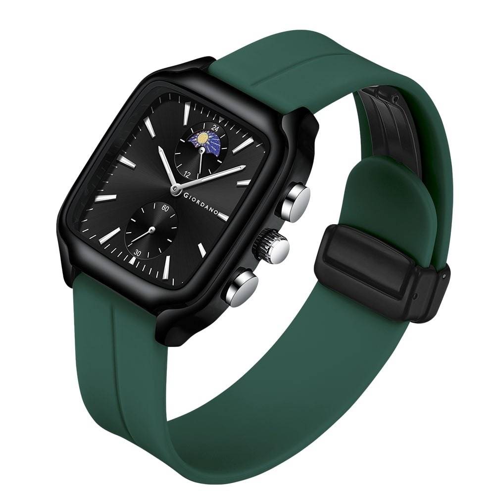 Giordano Premium Square Case Watch For Men | Moon Phase/24-Hour Indicator, Silicone Strap : GZ-50166-03