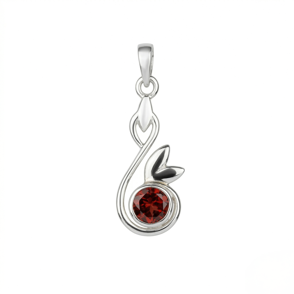 925 Sterling Silver Garnet Pendant With 18 Inch Chain | Gemstone Pendant Necklace | Elegant Silver Jewelry Gift : FU-0716