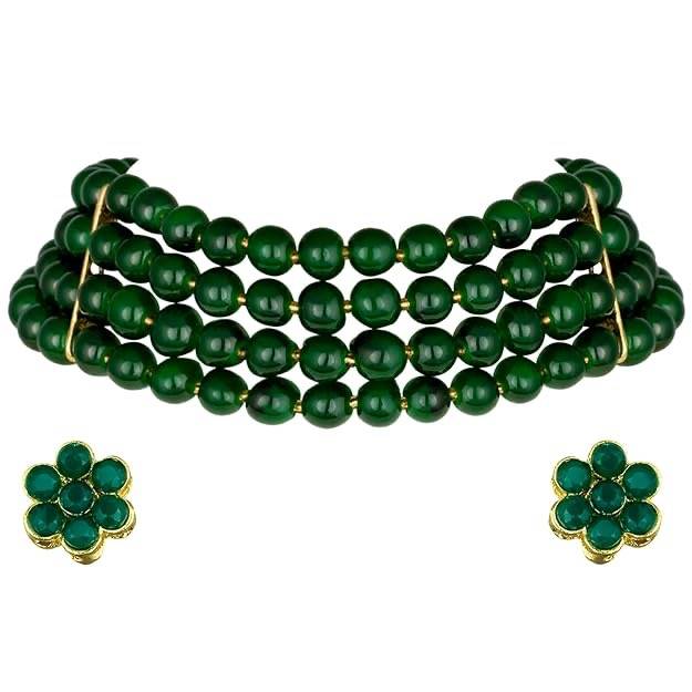 Peora Gold Plated Pearl Beaded Choker Necklace With Stud Earrings For Women Traditional Stylish Jewellery Set (Bl : PF26N1402G