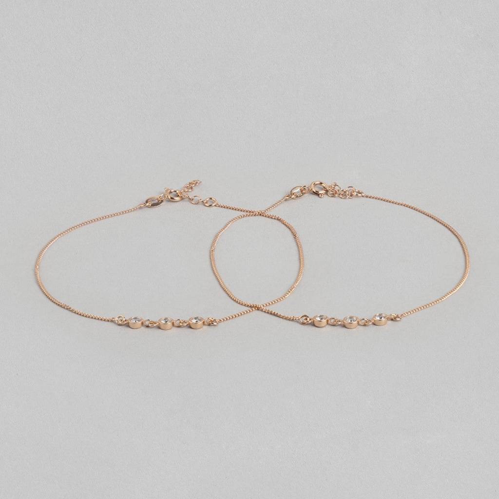 Radiant Cz Rose Gold Whispers 925 Sterling Silver Chain Anklet : ANK-60133-PAIR-RG