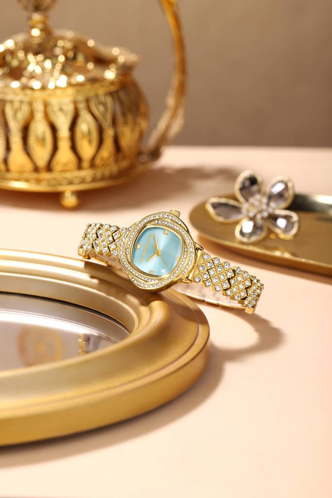 Giordano Luxury Crystal Watch For Women, Stainless Steel Strap, Diamond-Studded Bezel, Elegant Dress Timepiece : GZ-60120-33