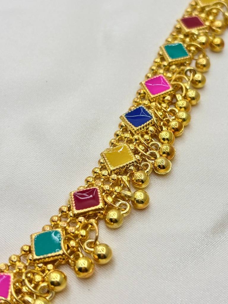 Women Gold-Plated Multicolour Stone Studded Kamarbandh Waist Belt : VI26KB10008