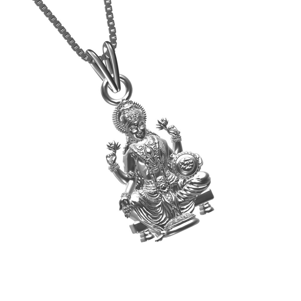 Silver Goddess Laxmi Pendant Blessing : ZLGDP-1017
