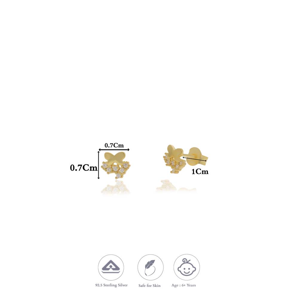 Delicate Butterfly Glow 18K Gold-Polish Silver Kid Stud Earring (6+ Yrs) | 925 Hallmark | Festive Wear : KE-KS-GO-M-126-P