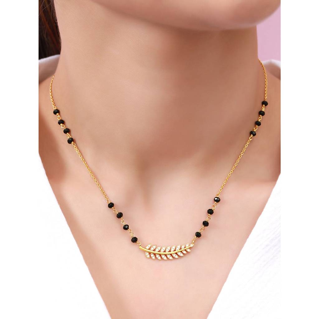 Modern Leaf Design Gold Plated 925 Sterling Silver Mangalsutra : MGS-10082-G
