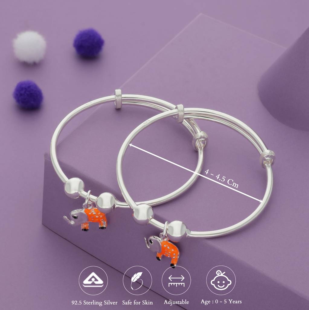 Iyal Spark Tusker 925 Silver Kid Bangles (0-5 Yrs) : KB-CC-RH-R-319-P
