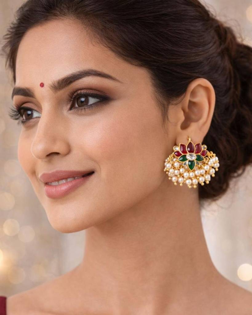 Padma Royale Kundan Pearl Stud Earrings : sm15
