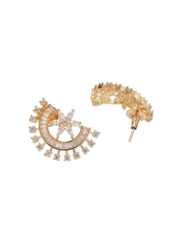 Gold Toned White Ad Zircon Studded  Long Haram Chain Necklace Jewellery Set : SJNK2889