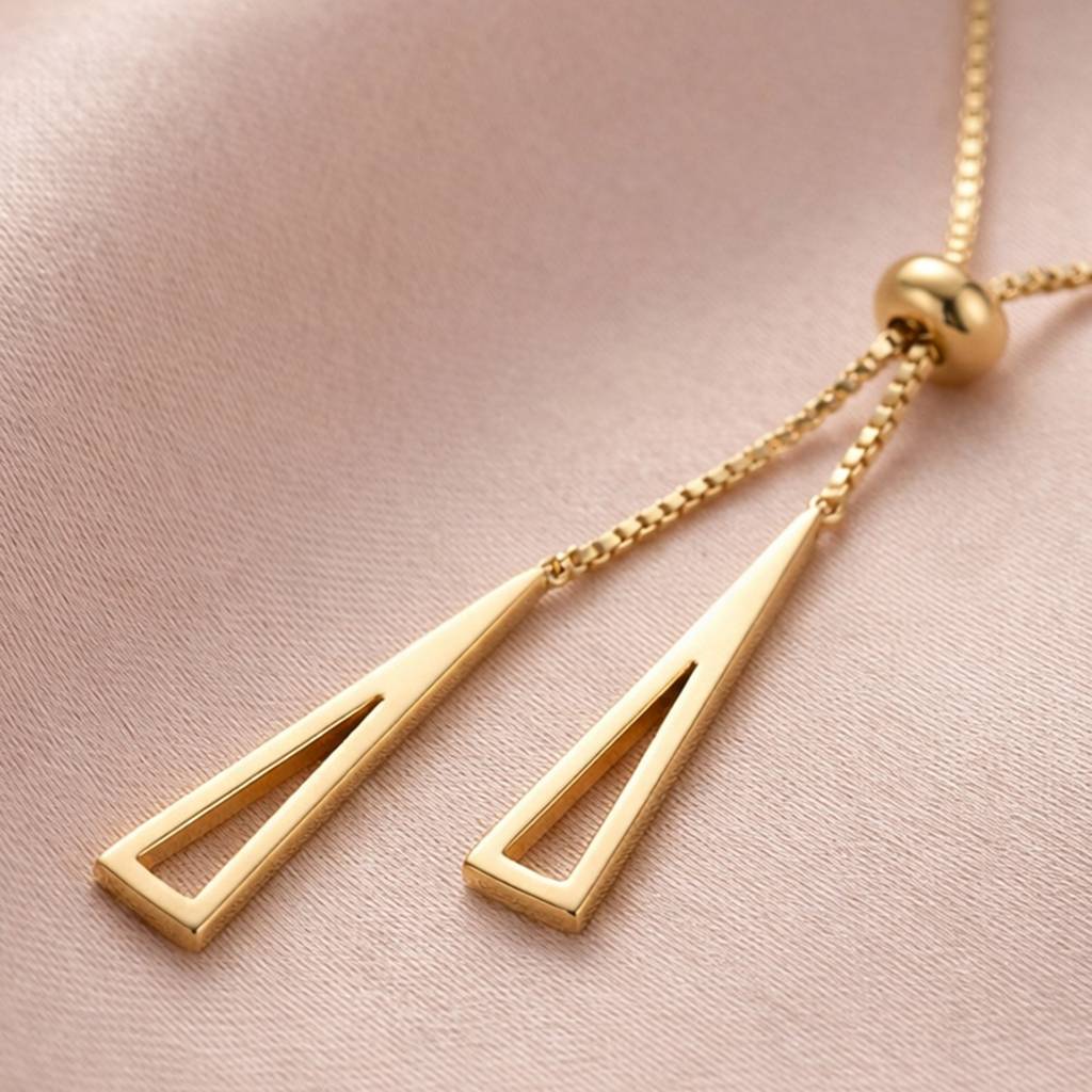 Gold-Plated Heart Slider Lariat  Anti-Tarnish Pendant Necklace : HSPS60MB1589