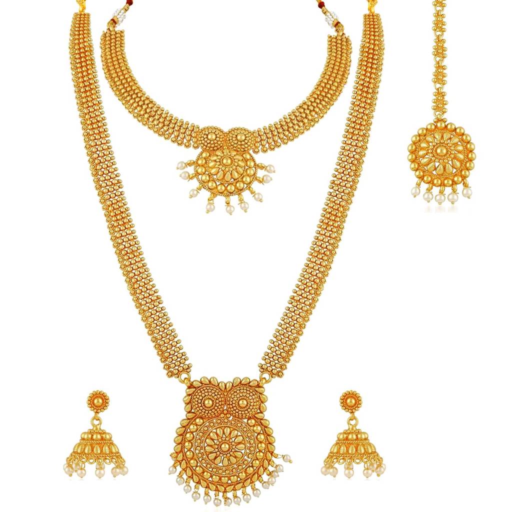 Peora Golden Indian Traditional Gold Plated Wedding Bridal Dulhan Jewellery Set Gift For Women Girls : PF04BR329