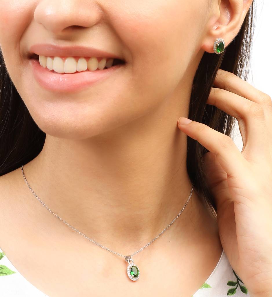 Iski Uski 925 Sterling Silver Jessa Emerald Pendant Set