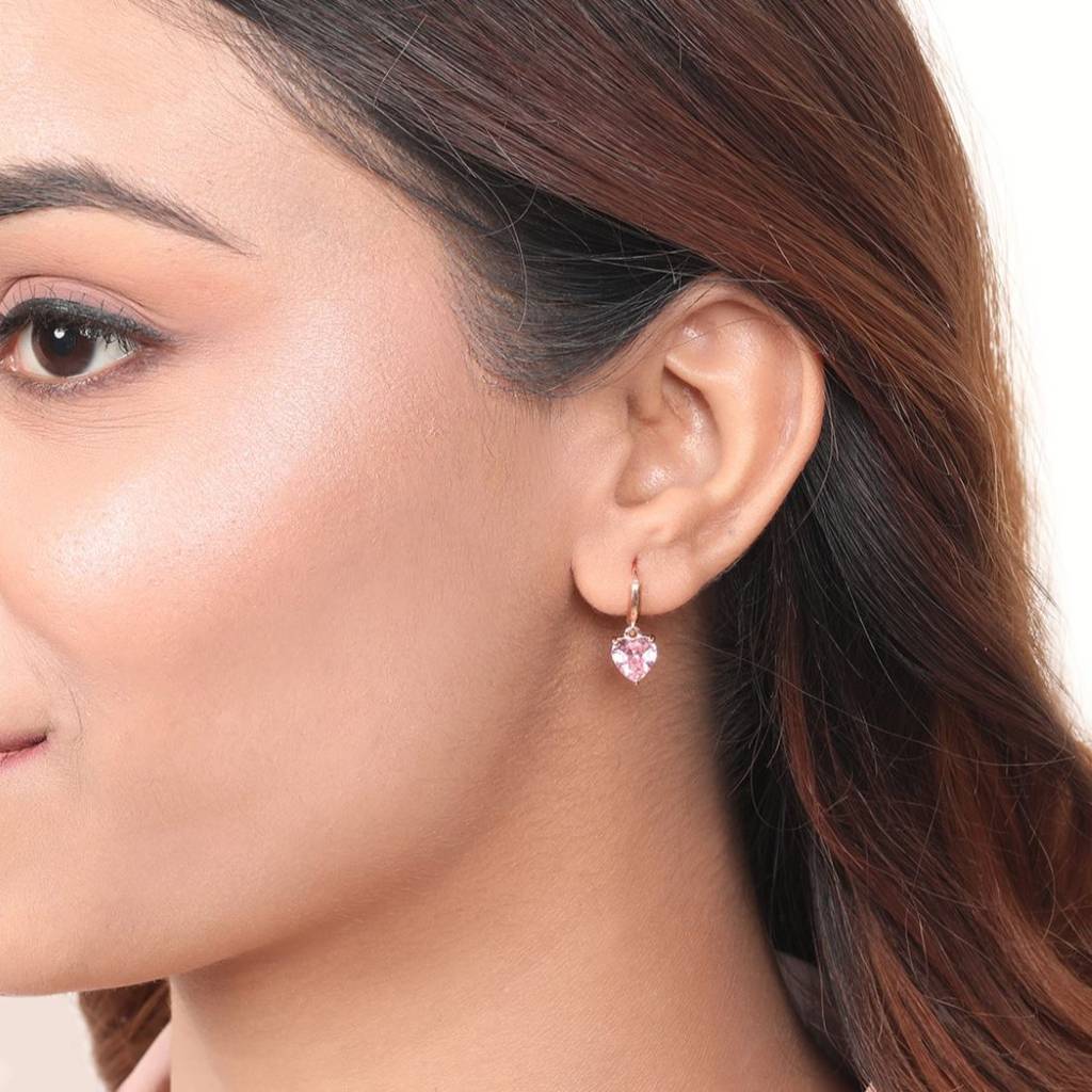 Romantic Rose Rose Gold Plated 925 Sterling Silver Heart Earrings : EAR-20651-RG