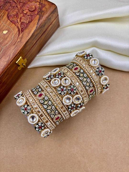 Traditional Kundan Meenakari Bangles Set For Women | Bridal & Festive Jewelry : HB-25-24