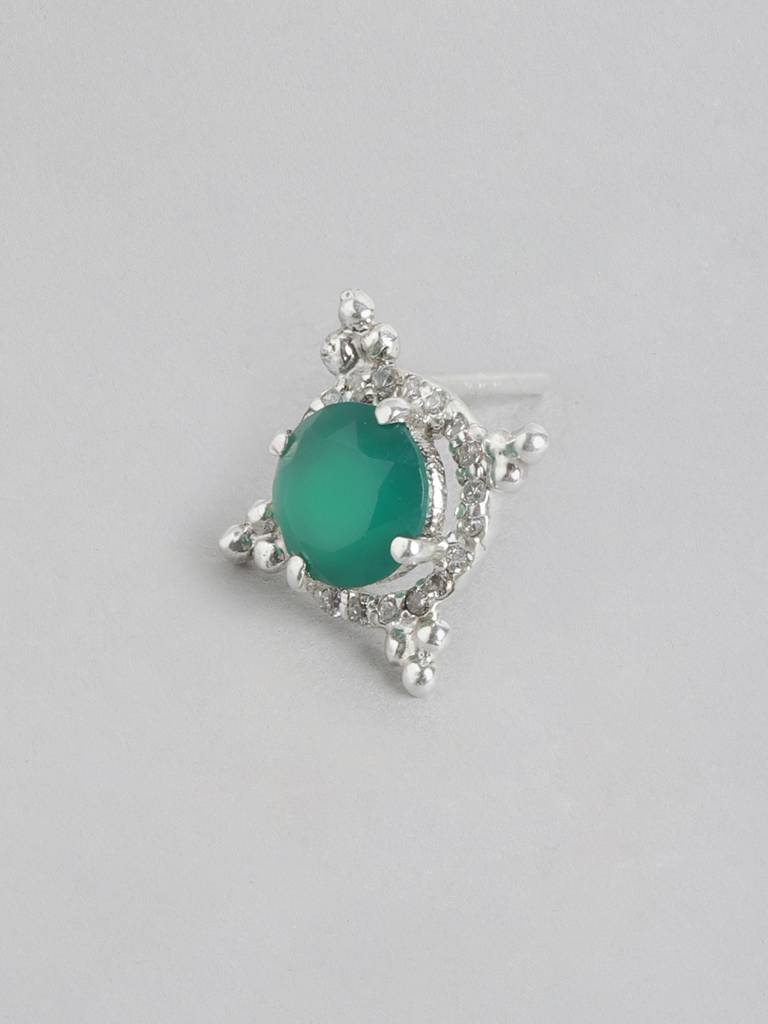 92.5 Silver Green Kundan Chakra Stud Earrings : 92.5 Silver Green Kundan Chakra Stud Earrings : 92.5 Silver Green Kundan