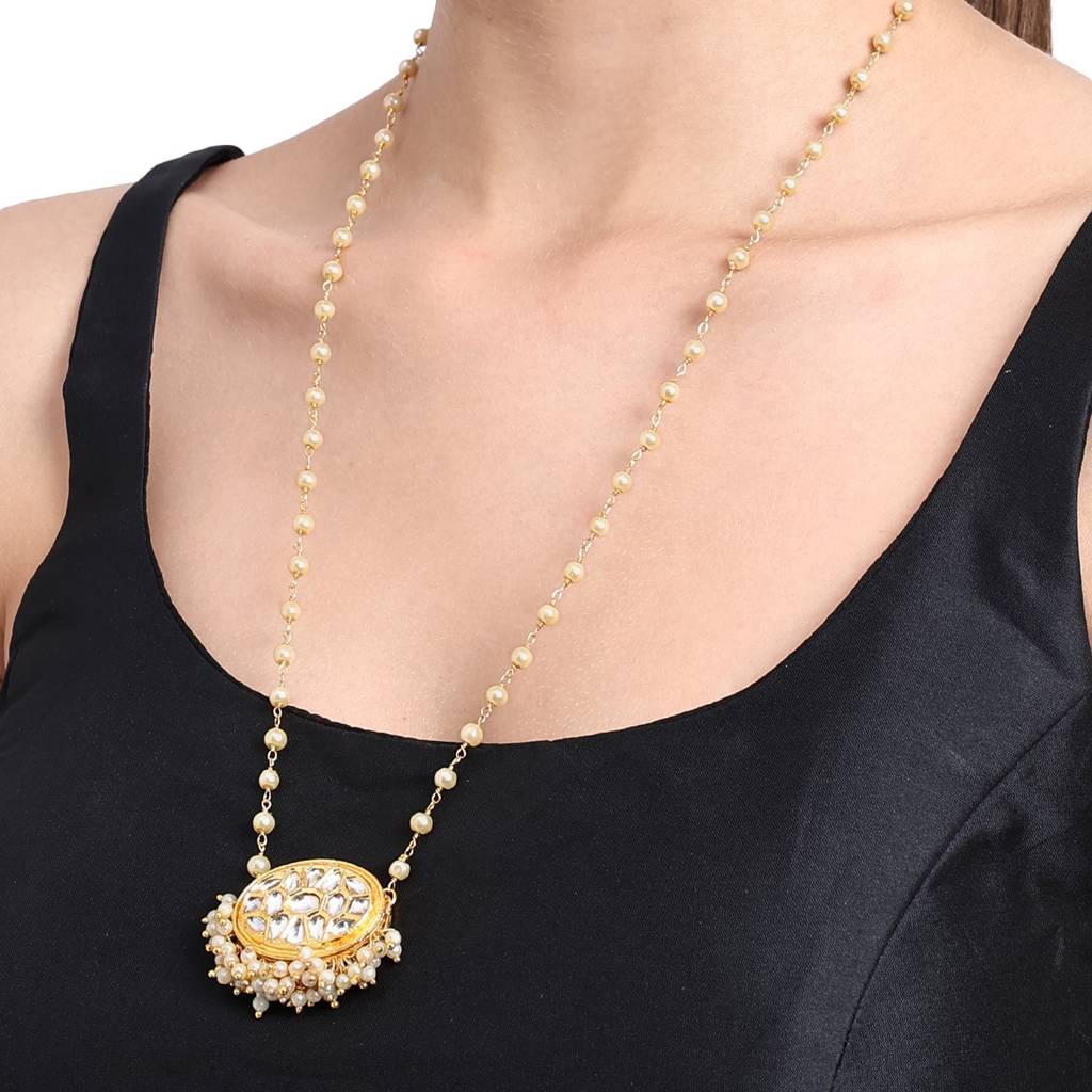 22Kt Gold-Plated Sunrise Kundan Pearl Chain Necklace : PE11021