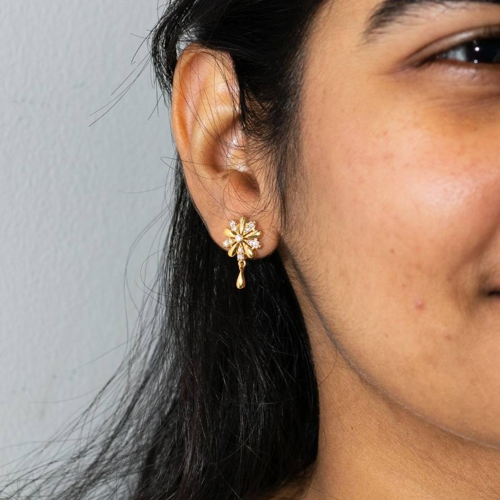 Positivity Drop Studs| Pure Silver With Thickest Gold Layer : TSER-POS-18G-50008
