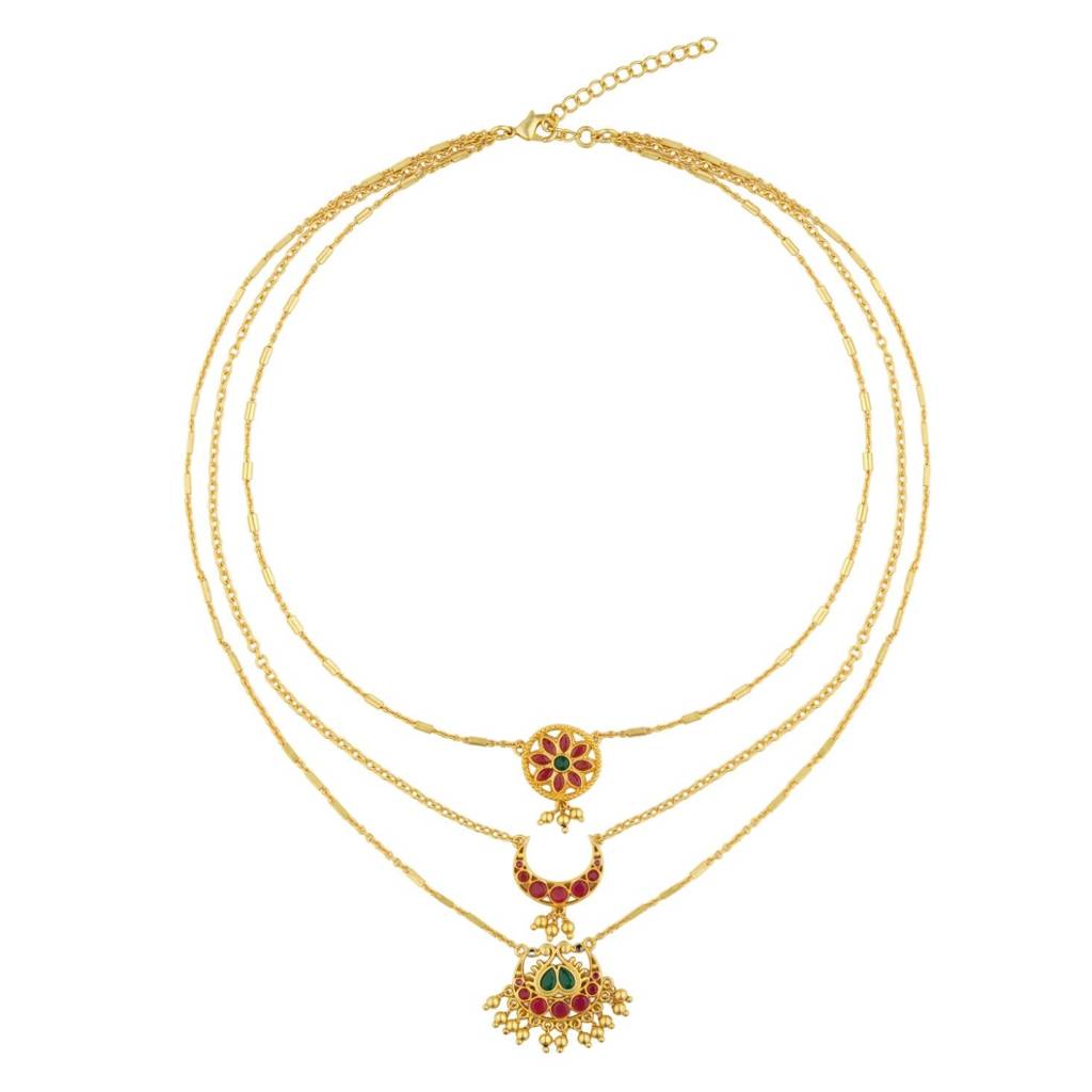 Moon And Blooms Layered Necklace : TN786GBR