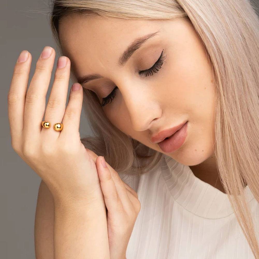 Palmonas Double Ball Ring For Women - Waterproof & Anti-Tarnish : PM-RING-084