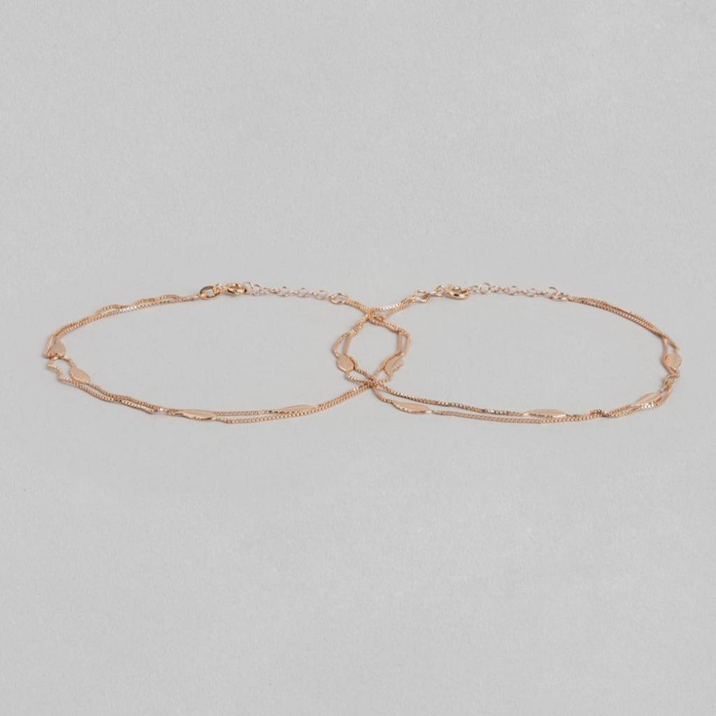 Graceful Foliage Rose Gold-Plated 925 Sterling Silver Leaf Anklet : ANK-60252-PAIR-RG