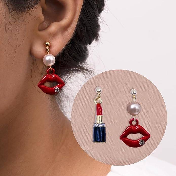 Lipstick And Lips Mismatched Drop Earrings : HSPS60MB0066