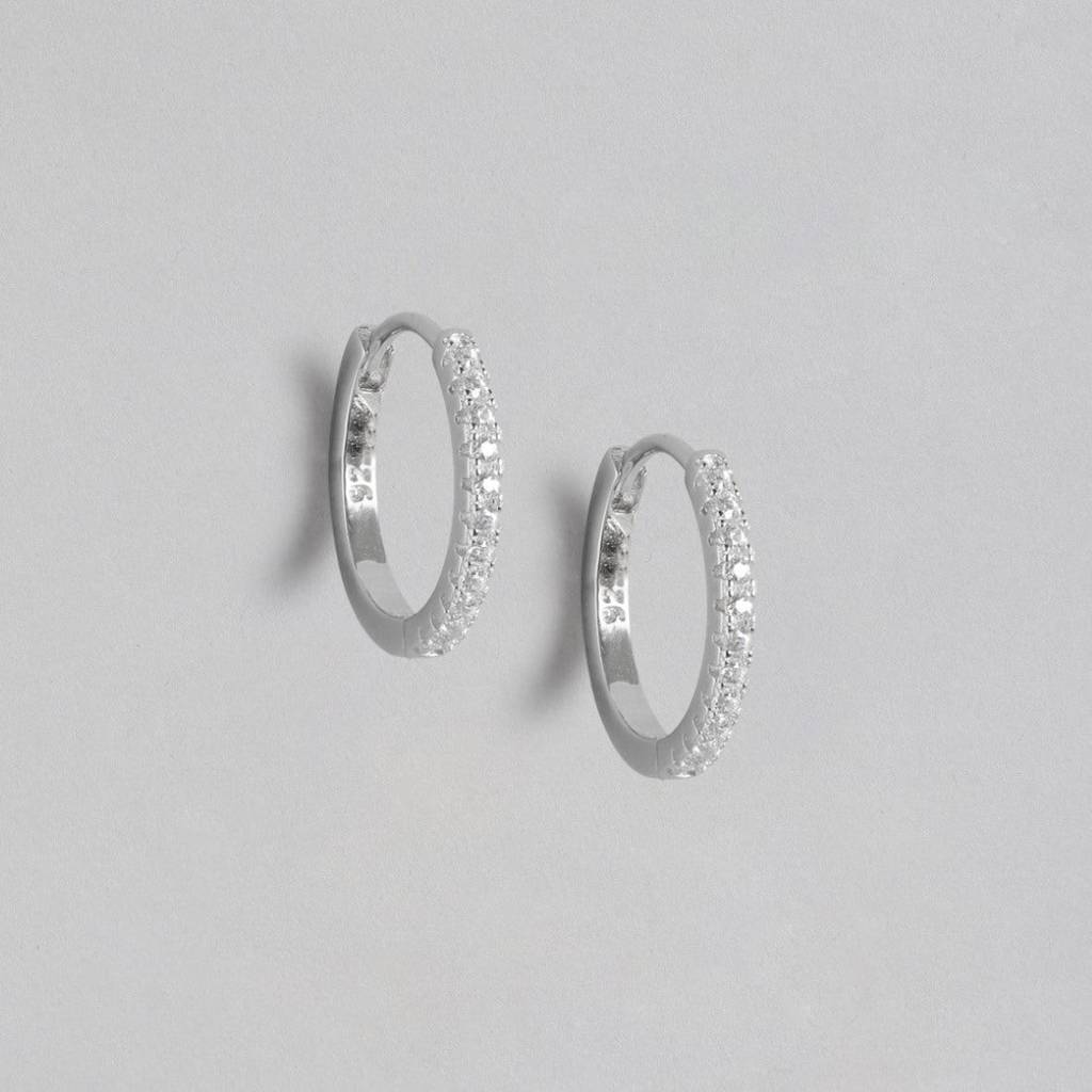 Eternal Hoop One Line Cz Radiance Rhodium-Plated Earrings : EAR-20470-R