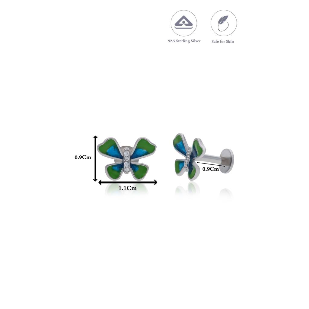 Green & Blue Butterfly 925 Silver Stud Earring : EA-ST-RH-A-155-P