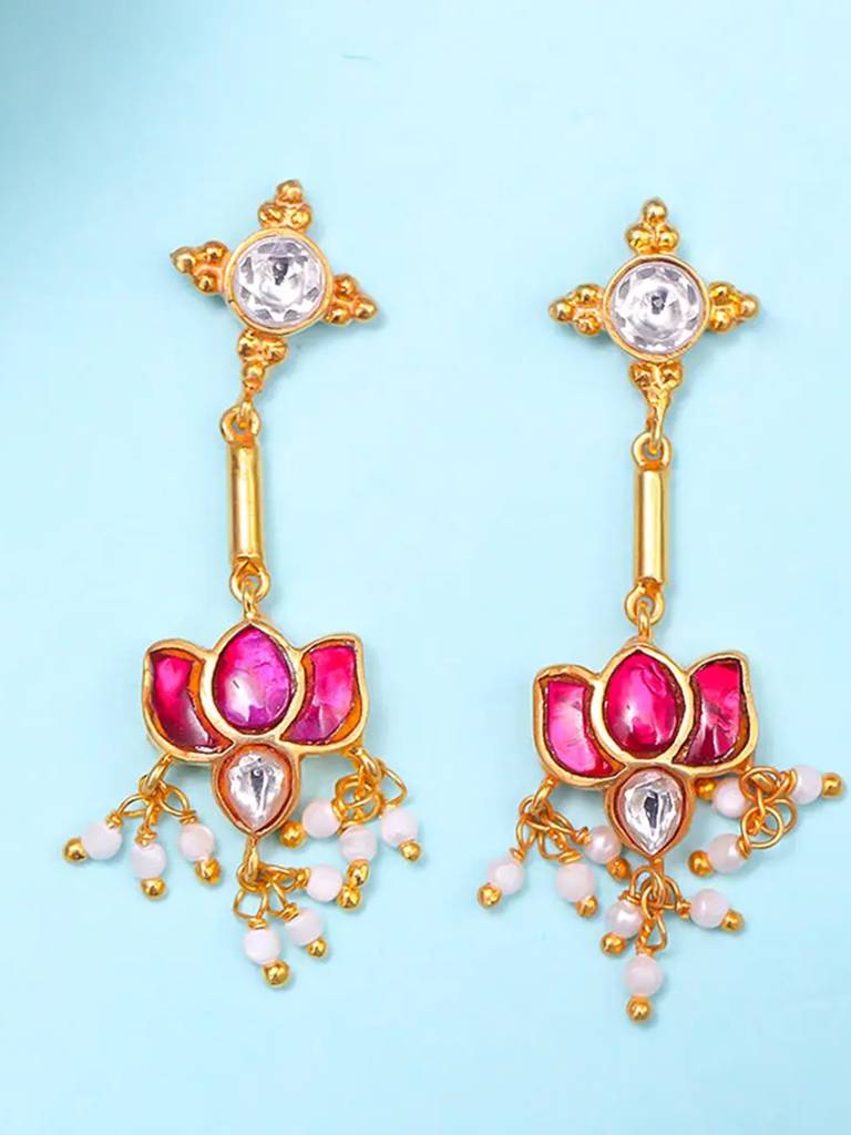Cute Silver 92.5 Lotus Kundan Earring : U080SG009E1176