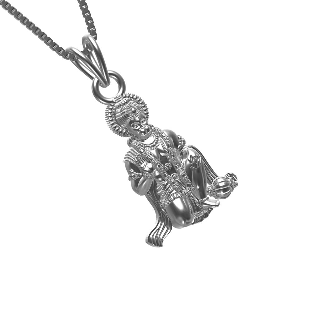 Silver God Bajrang Bali Hanuman Pendant : ZLGDP-1015