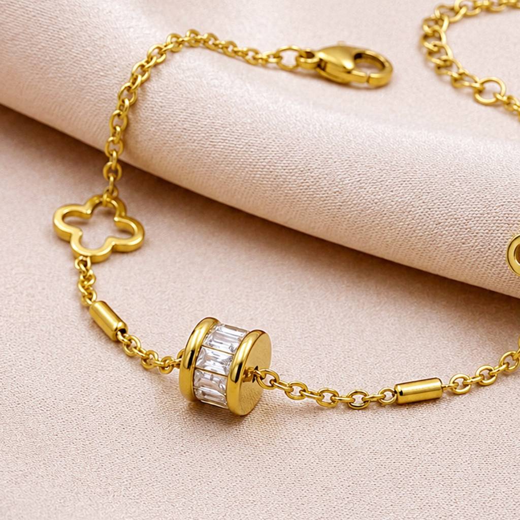 Minimalist Clover Crystal Anti-Tarnish Bracelet : JW-HSPS60MB2204