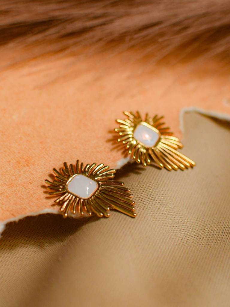 Aesthetic Moonstone Stud Earrings Â 18K Gold, Anti-Tarnish : ATE583AMSS